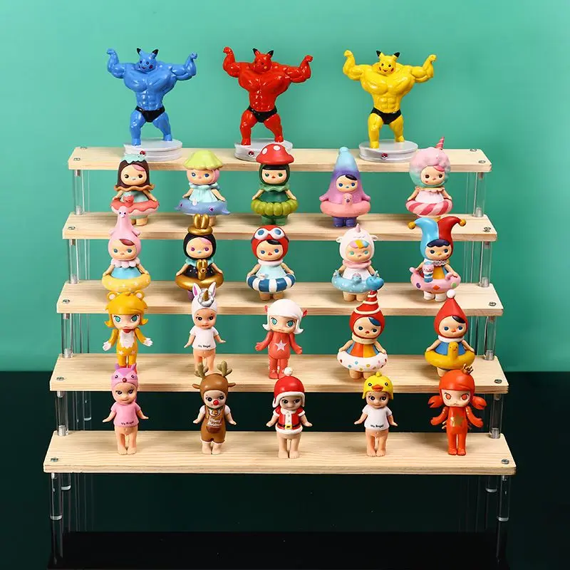 20/30/40/50cm Wooden Step Display Rack Crystal Acrylic Pillar Organizer Toys, Cosmetics Collection and Display 2-5 Tiers