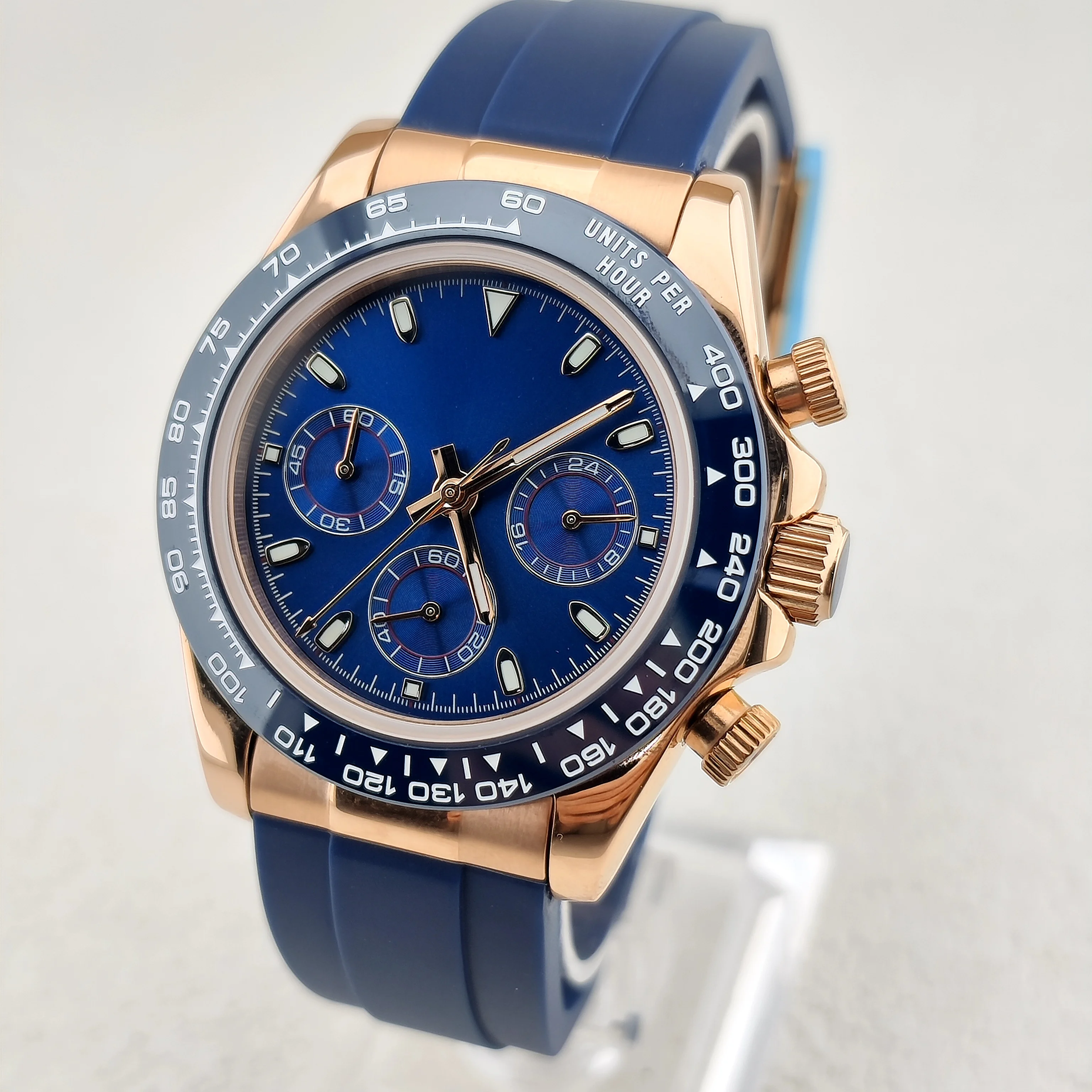 

39MM Men's Watch VK63 Watch Three Eye Dial Sapphire Glass Stainless Steel Waterproof Case Quartz Watch Timetable NO logo Watch