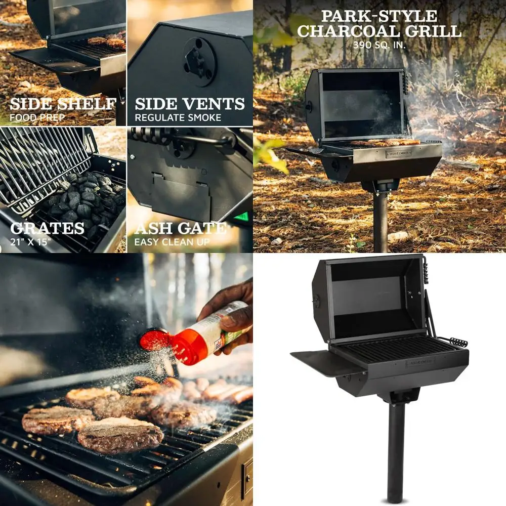 390 Quadratmeter In. Holzkohlegrill mit Abdeckung und Seitenablage, Outdoor-BBQ-Zubereitungsfläche