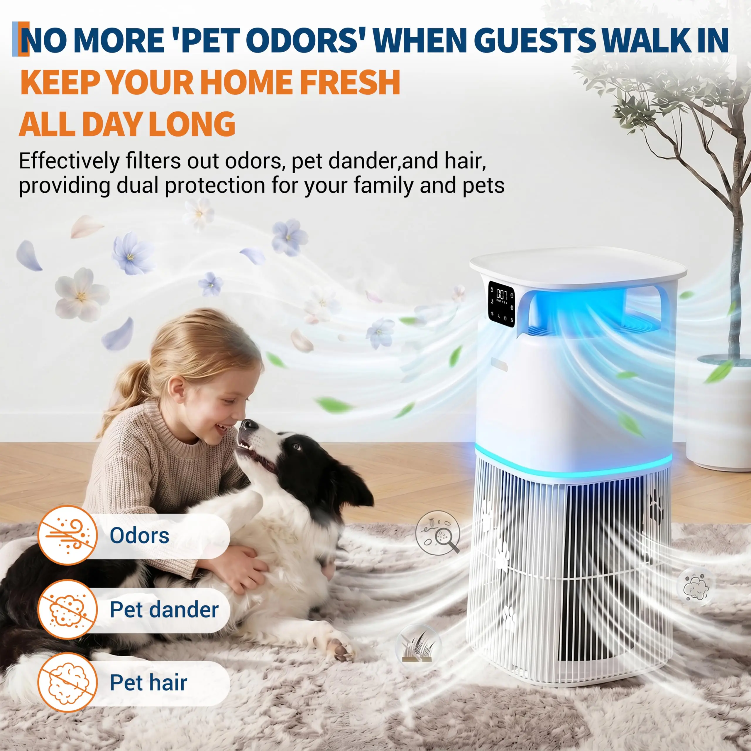 Smart Air Purifier For Home Large Room Up To 3700 Ft² With Washable Pre Filter 269 CFM High CADR Air Cleaner For Pet Hair Odor Dander Real Time AQI Display 23dB Sleep Mode App Control
