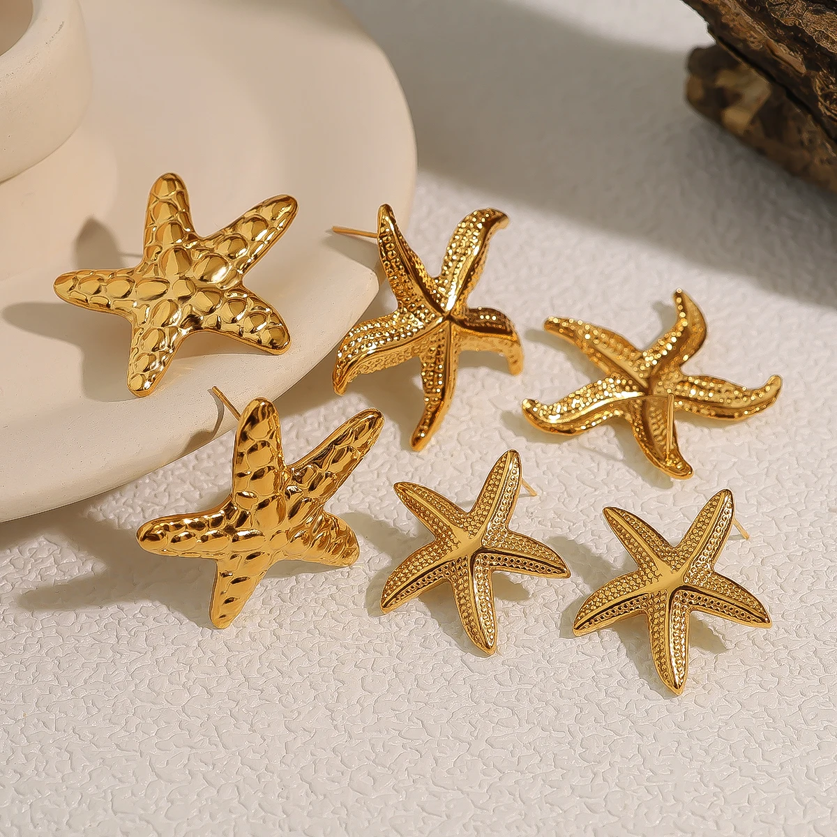 WILD & FREE 18K Gold Plated Stainless Steel Starfish Earrings for Women Creative Cute Fashion Trendy Waterproof Jewelry