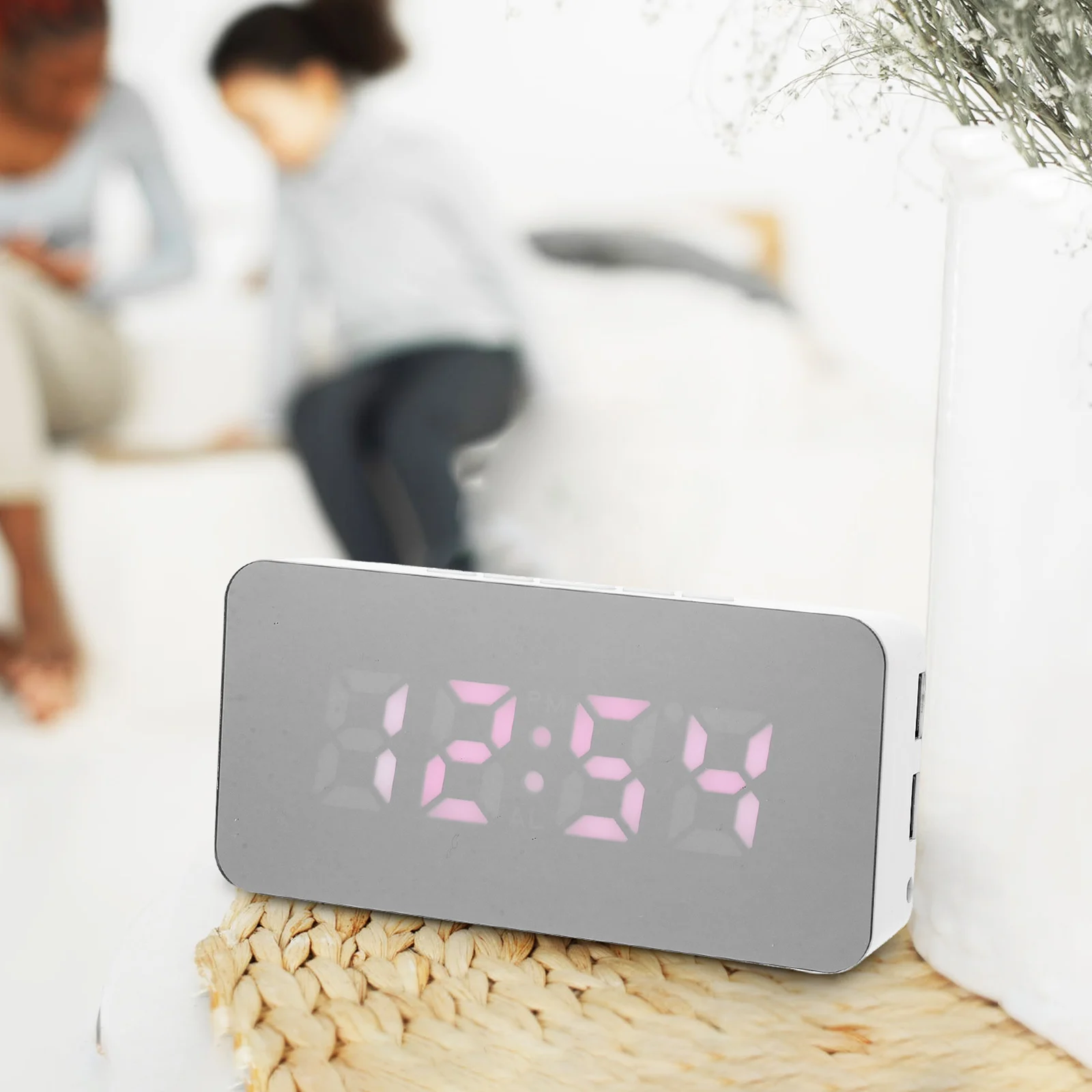 

LED Vanity Mirror Digital Clock Plastic LED Clock Bedroom Alarm Brightness Adjustable Large Numbers Clear Display Household