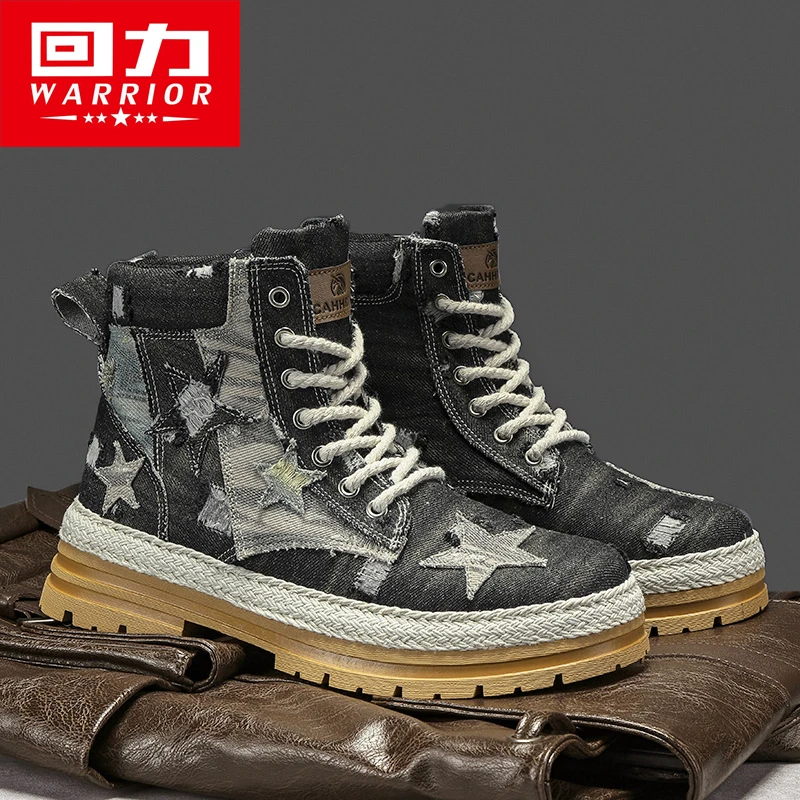 Warrior-Botas de diseño Retro para hombre, zapatos informales para senderismo al aire libre, tejido a mano, camisetas altas para senderismo, otoño 2024