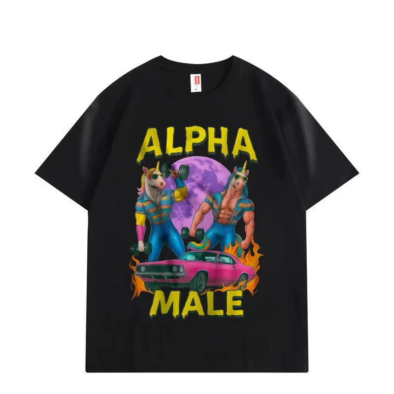 Camisetas con gráficos de memes divertidos de Alpha Male, ropa para hombres y mujeres, camiseta de manga corta Harajuku Y2k, camisetas holgadas informales a la moda de verano
