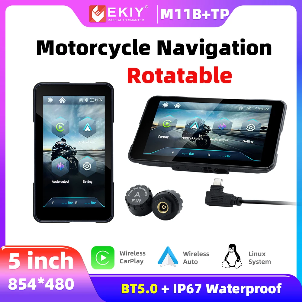 

EKIY Rotatable Motorcycle Screen 5inch Navigation Motorcycle Waterproof Wireless Android Auto Apple Carplay Display Monitor