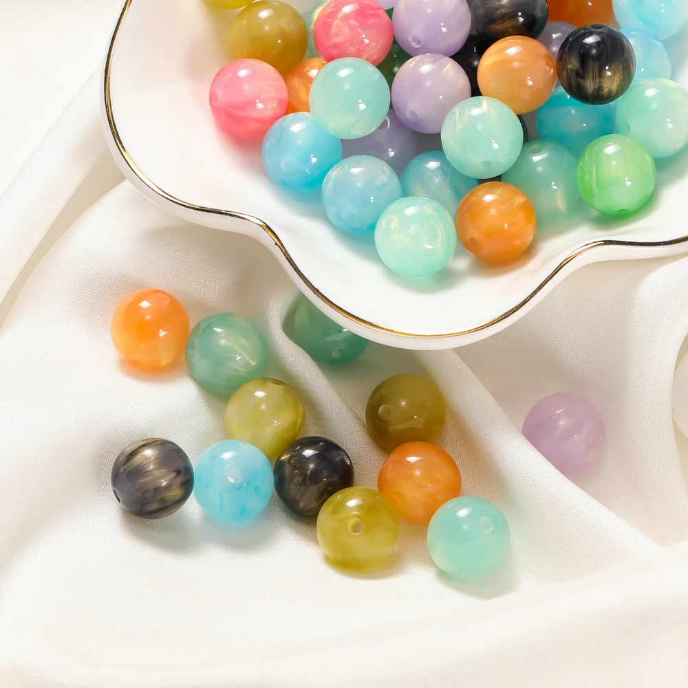 10Pcs 8mm 10mm Colorful Resin Beads Round Loose Spacers Beads for DIY Handmade Necklace Bracelet Jewelry Making Accessories