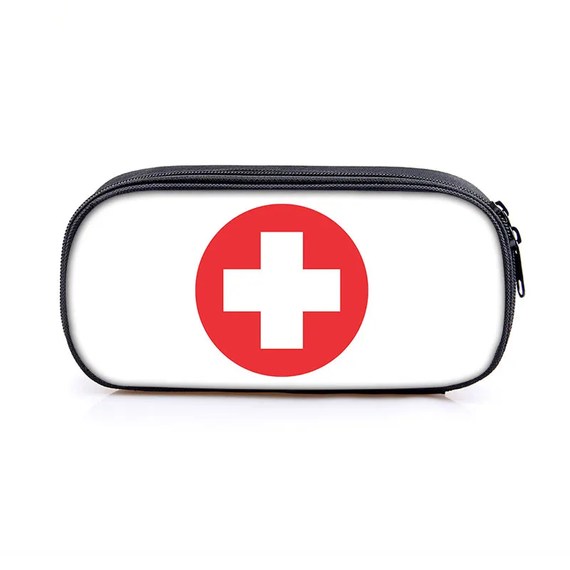 Cute Doctor Nurse Uniform Print Cosmetic Case Pencil Bag Medical Stethoscope Syringe Pencil Box ECG Hospital Stationary Bags