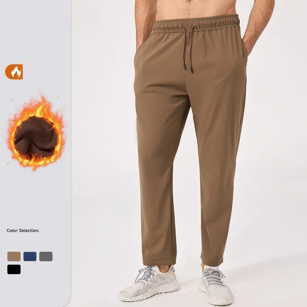 Men Winter Fleece Lined Joggers Loose Elastic Tapered Fitness Pants Warm Outdoor Casual Long Trousers For Running Workout