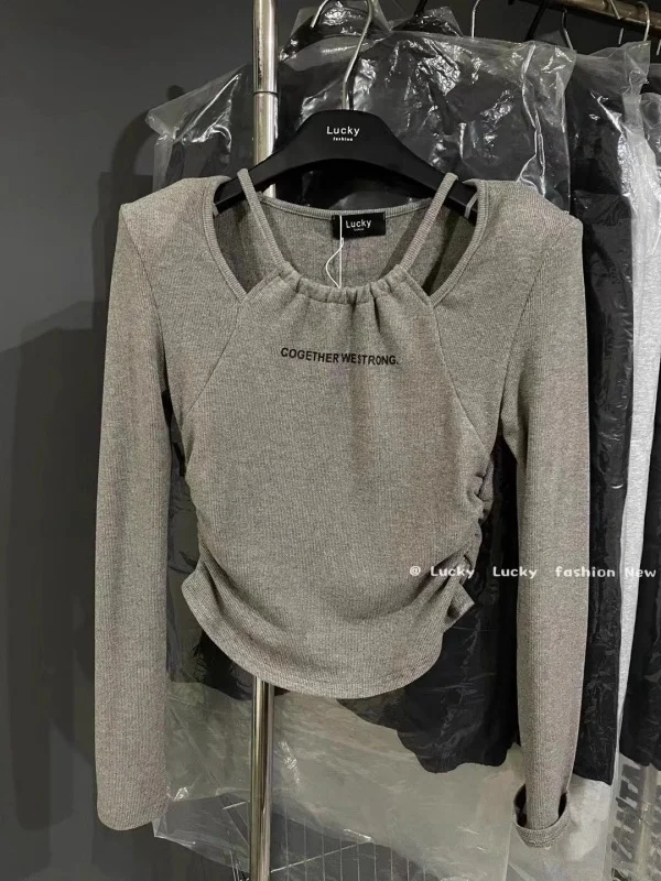 Women's Neckline T-Shirt Fake Two-Piece Design Sensation Base Shirt Short Style round Neck Long Sleeve Korean Version Commute...