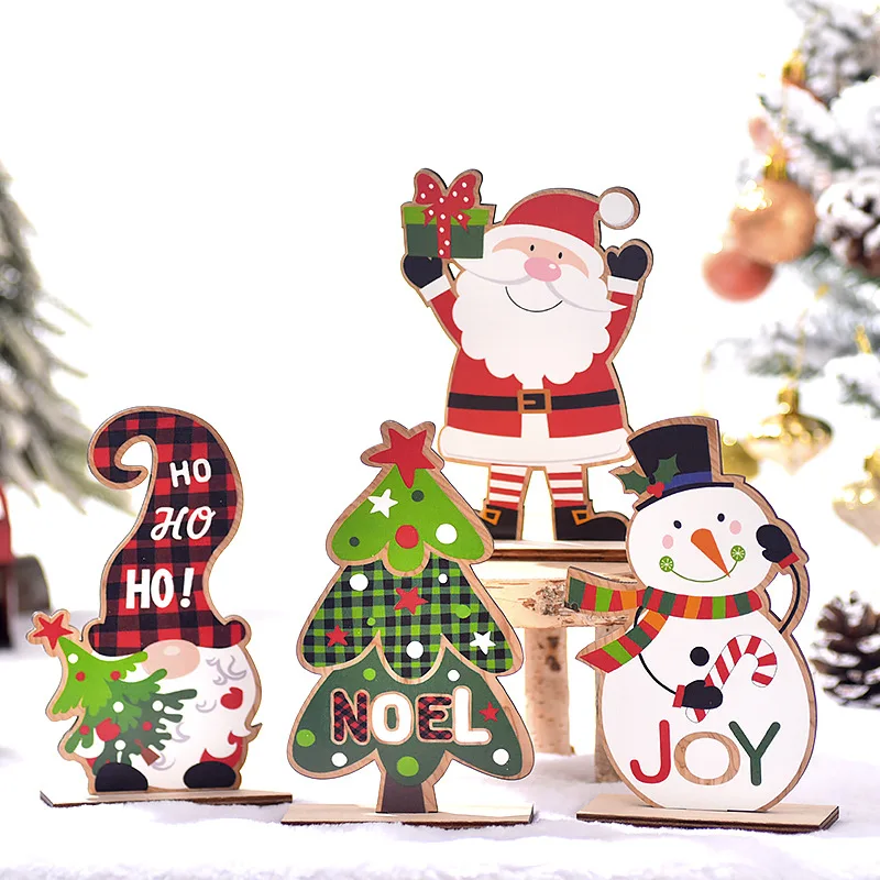 Holz Santa Claus Schneemann Gnom Tischplatte Zeichen Weihnachten Tisch dekoration Holz Weihnachten Tisch dekoration Weihnachten Geburt 2024 Dekor