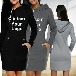 Women Custom Your Logo Hoodie Dresses Casual Long Sleeved Sweater Dress Casual Fashion Pullovers Sweatshirt