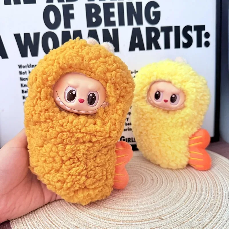 @@For Labubu Doll Clothes Fried Shrimp Onesie 1st 2nd 3rd Gen 17cm Labubu Sitting Party Yellow Outfit 117 sold..