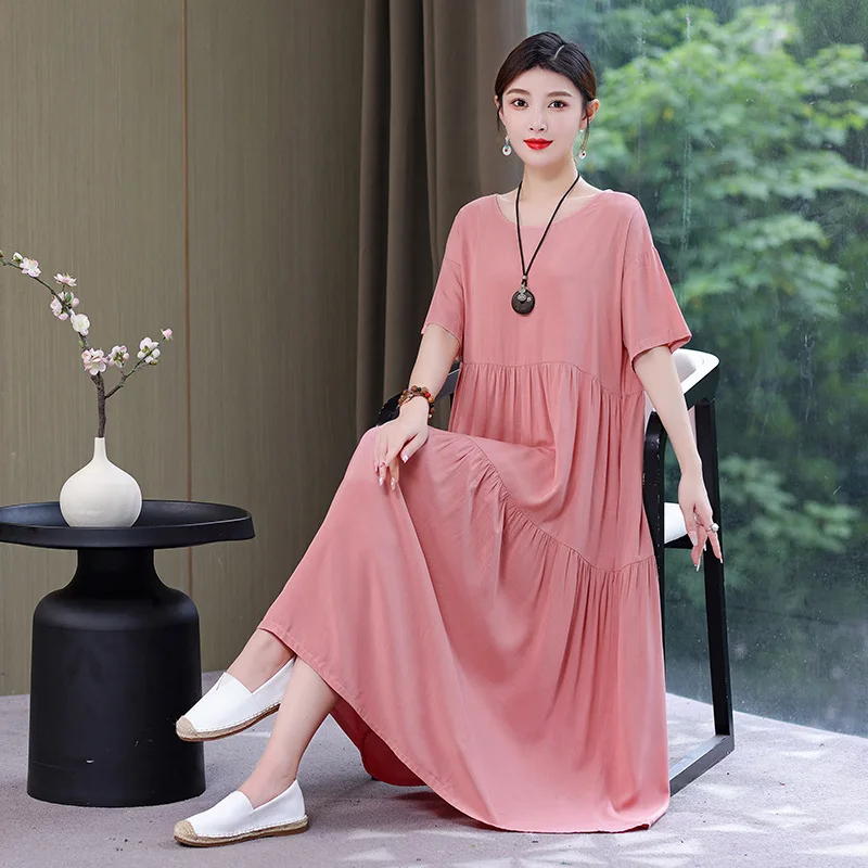 XL-6XL Loose Middle Aged Mother Cotton Rayon Dress For Summer Sleepwear Nightgowns Women New Plus Size Nightshirt Female