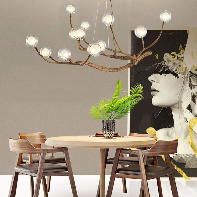 Tree branch chandelier Vintage resin hanging light designer glass lightshade for Living Room Home Decor kitchen island lighting