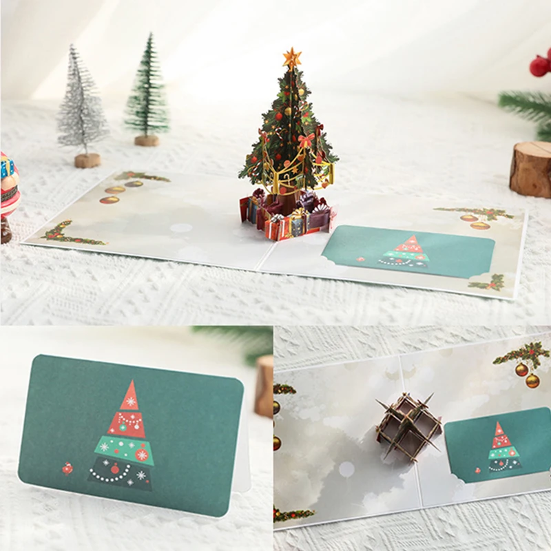 3D Pop Up Greeting Cards Merry Christmas Cards Envelope New Year Greeting Cards Gifts Blessing Postcard Gift Card Xmas Party