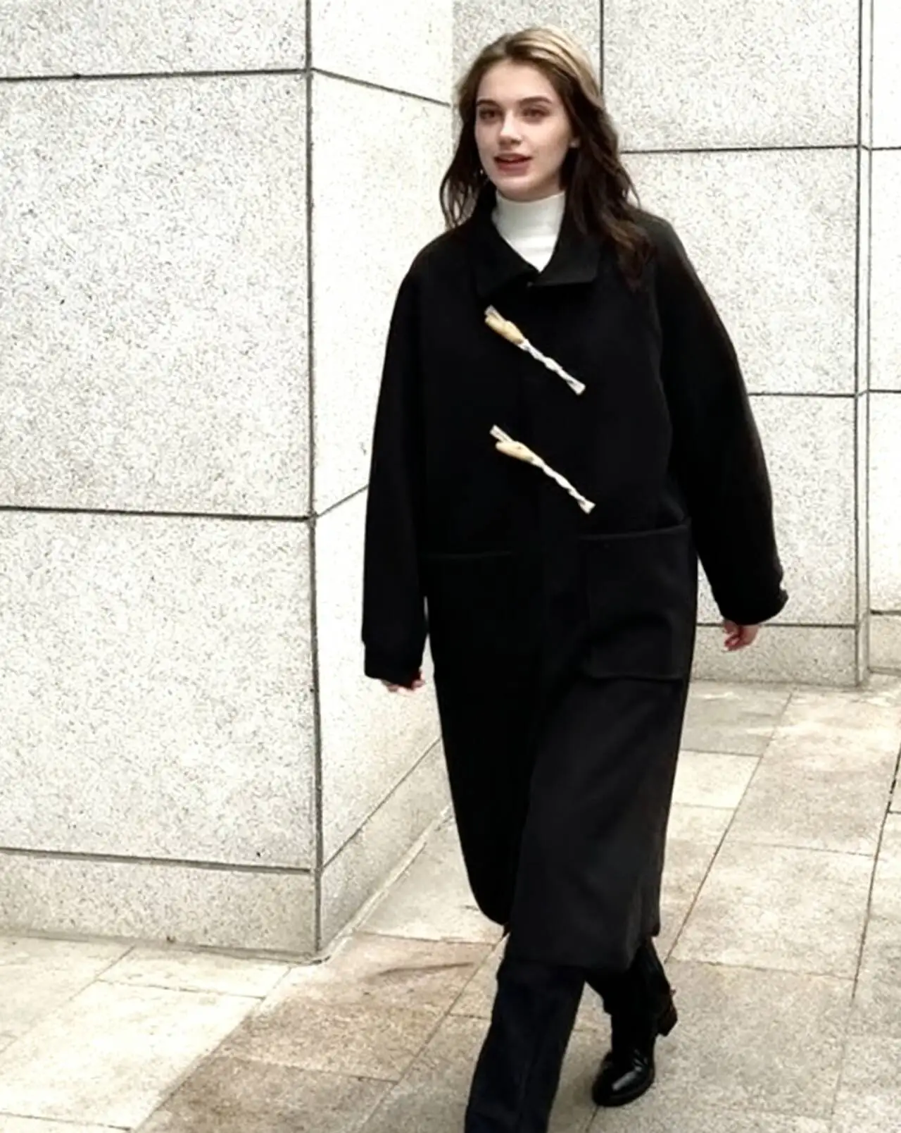 

Wool Blend Coats Womens Woolen Coat A Line Autumn Appliques Patchwork Multi-Color Buckled Lantern Sleeve Aesthetic High-End Chic