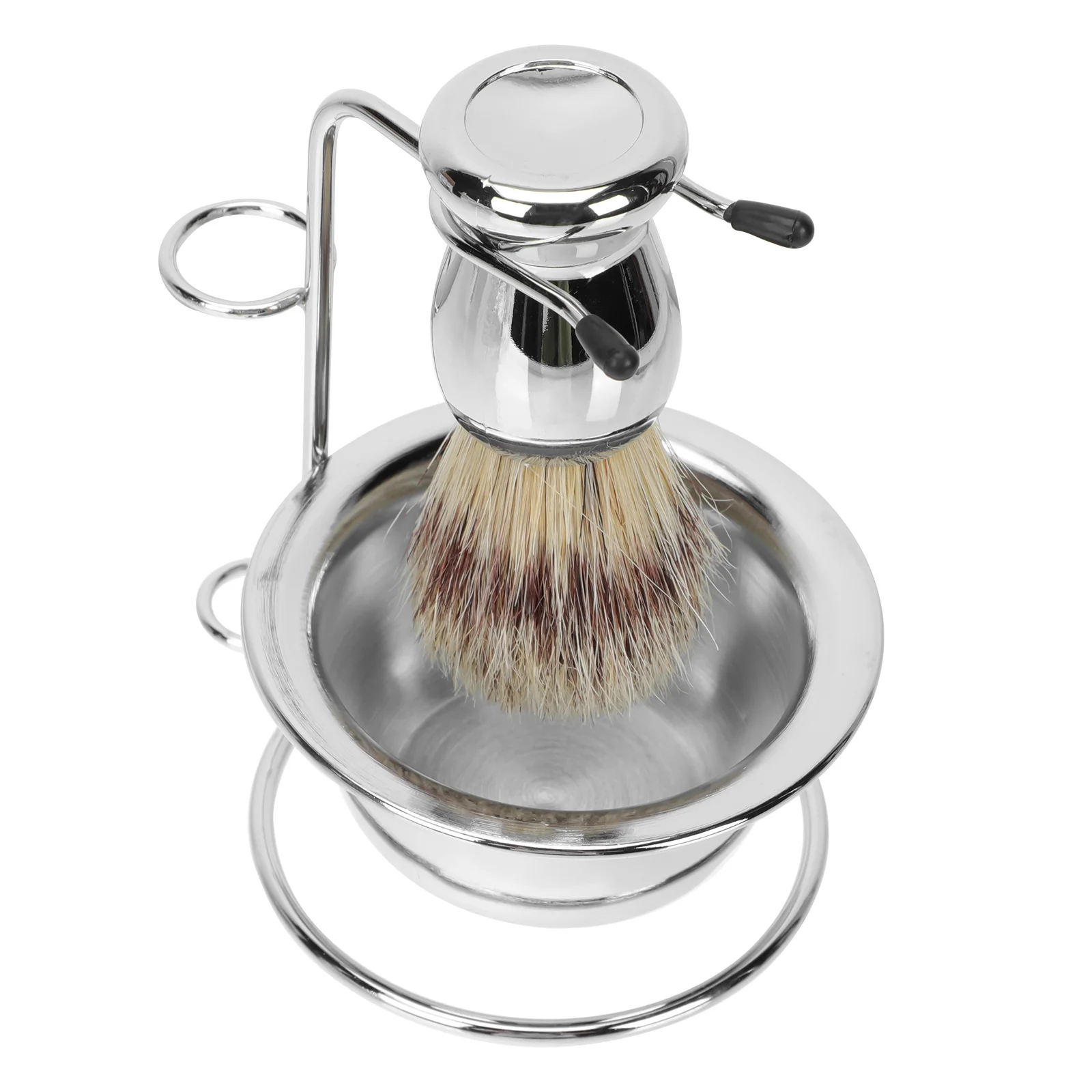 Mens Shaving Brush Beard Holder Razors for Kit Metal Bubble Suit Silver Stainless Steel Blades