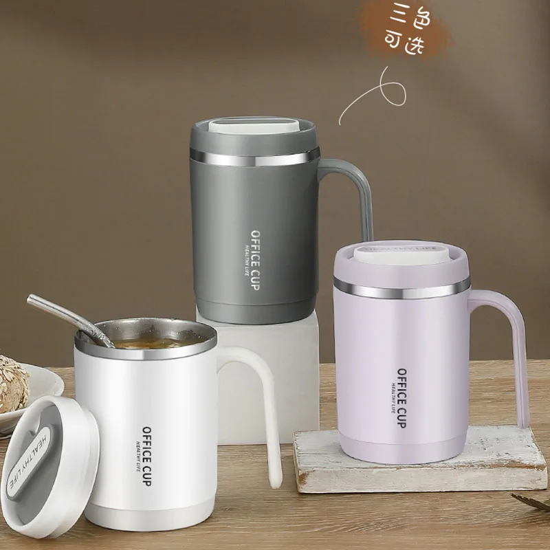 Vacuum Insulated Water Bottle, Tumbler with Lid and Straw, Coffee Cups, Stainless Steel Thermos, Home and Office Mug, 500ml