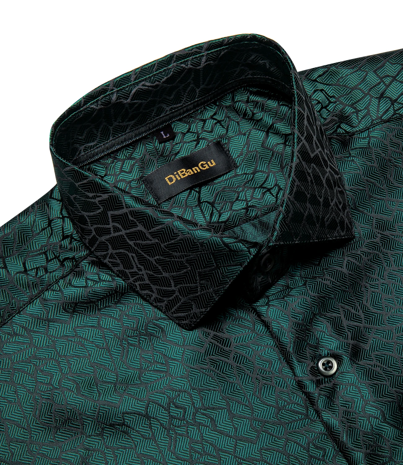 Dark Green Luxury Designer Men\'s Silk Shirt Long Sleeve Wedding Prom Men Button Down Collar Dress Shirt Blouse Men Clothing