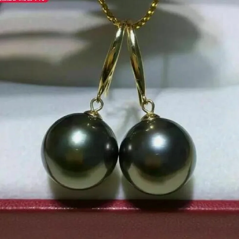 

LUSTER AAAAA 10-11mm REAL natural Tahitian black pearl earring 14k Gold