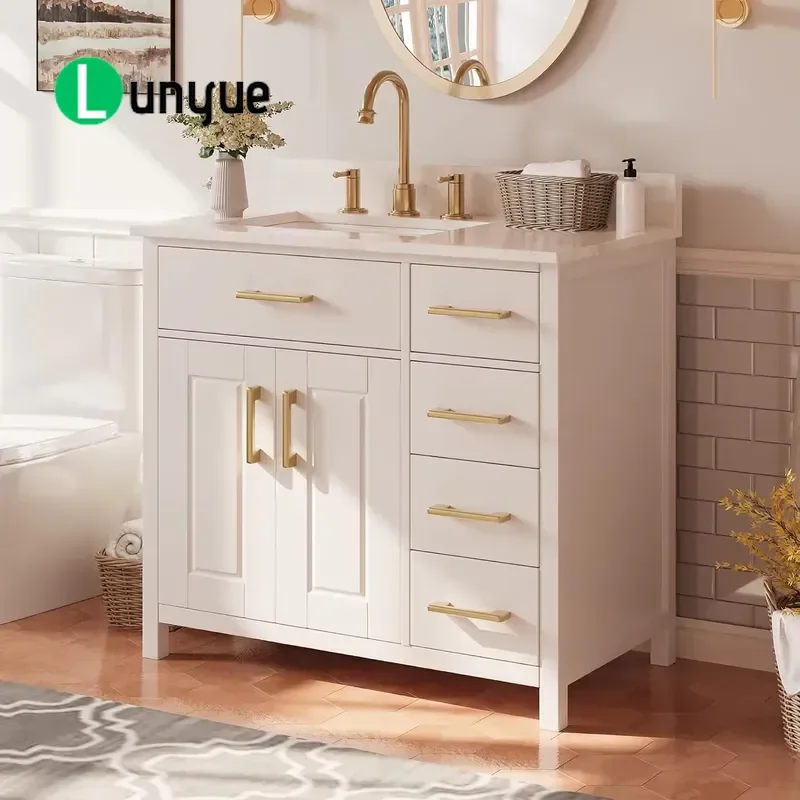 Large Matte White Classic Floor to Ceiling Bathroom Vanity Cabinet 36 Inch Eco Friendly Durable Storage for Modern Bathrooms