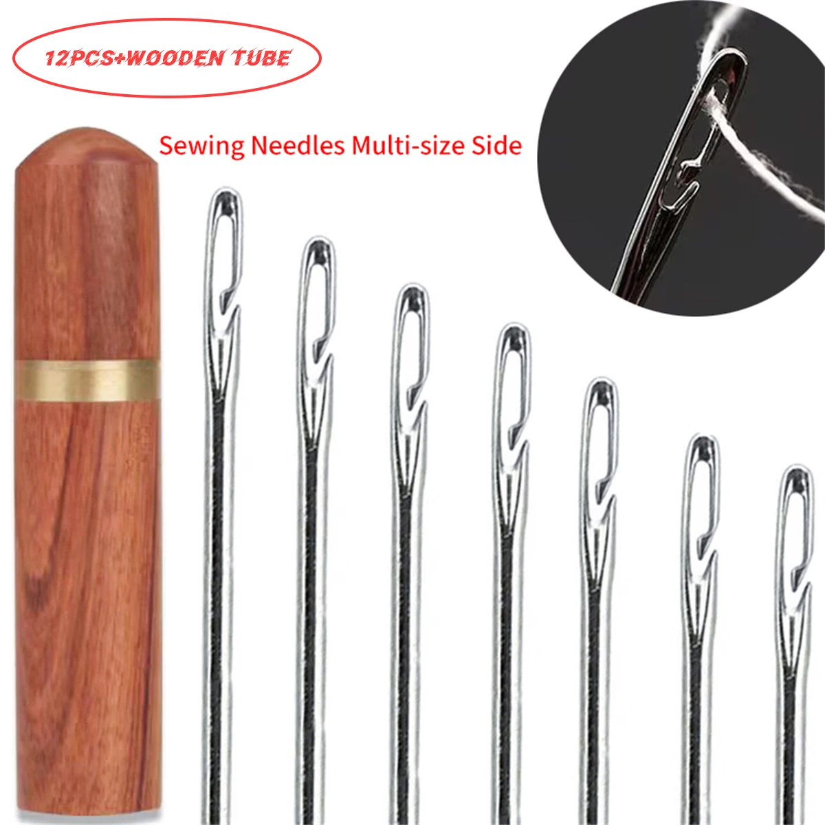 12Pcs Side Hole Blind Needle Sewing Needles Stainless Steel Elderly Self Threading Needle For 3 Sizes DIY Hand Apparel Sewing