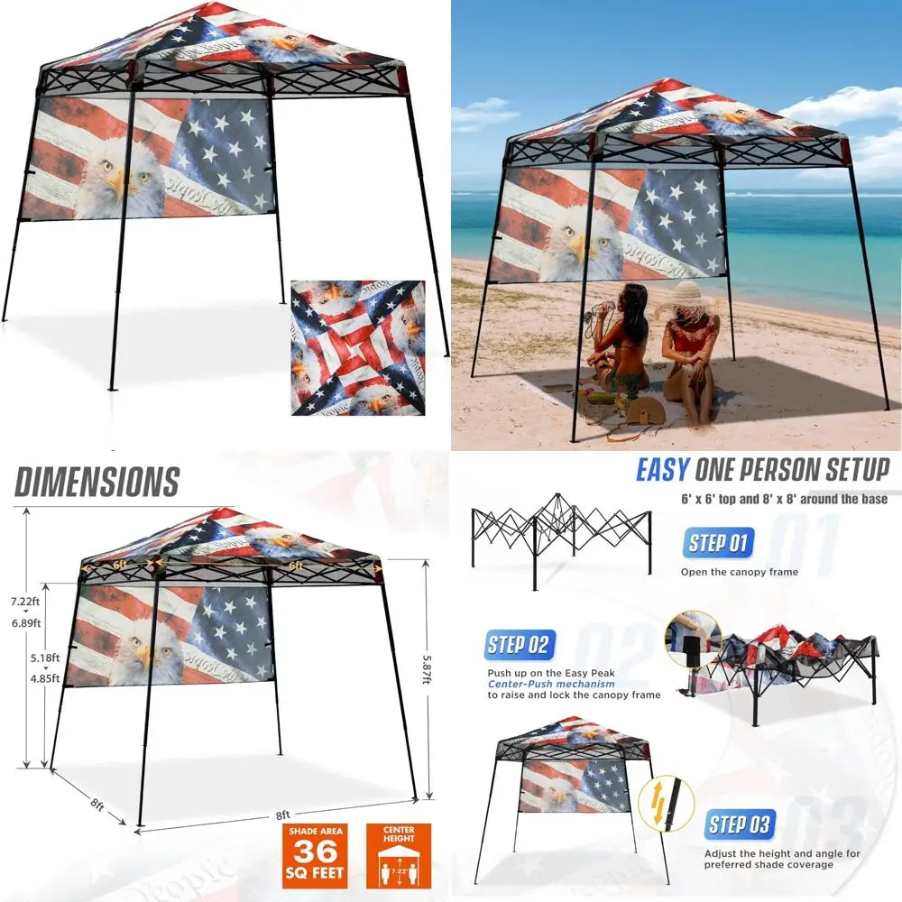 Portable 8x8 Instant Canopy Tent with Sidewall, Compact Slant Leg Shelter for Beach, Sports, Camping, Outdoor Sun Protection