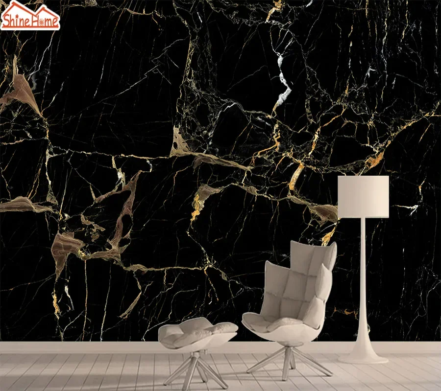 

Custom Peel and Stick Wallpaper Contact Paper Wall Papers Home Decor Wallpapers for Living Room Bedroom Black Gold Marble Mural