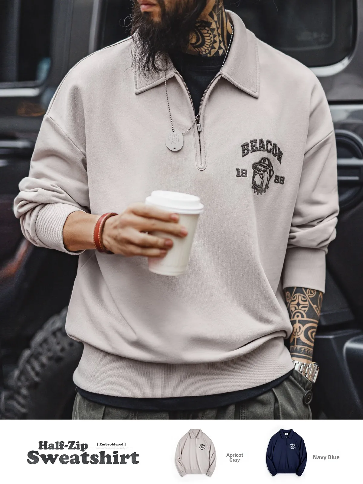 

Мужская толстовка Maden в американском ретро-стиле с вышивкой, повседневная, с отложным воротником, на молнии, весенняя куртка