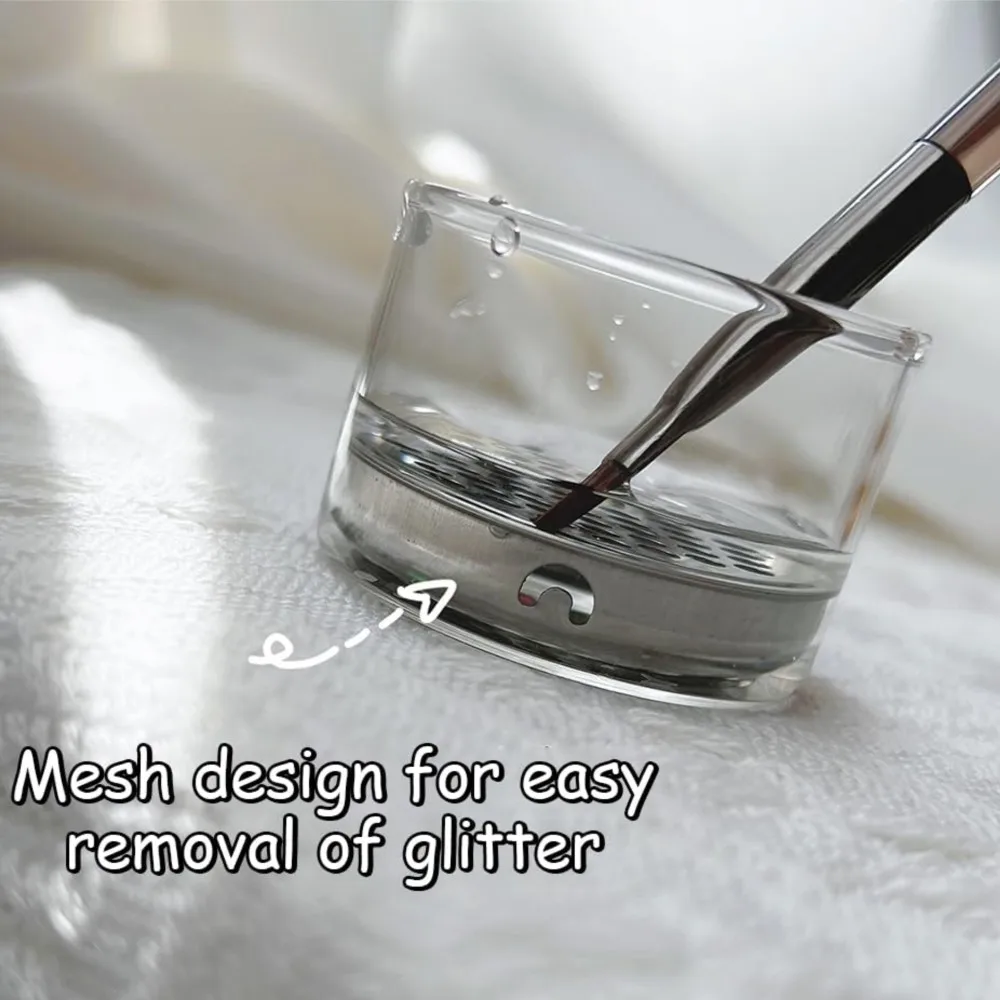 1 conjunto de malha portátil em camadas escovas da arte do prego copo de lavagem tampa de madeira glitter lantejoulas remoção copo escova de unhas limpador dappen prato