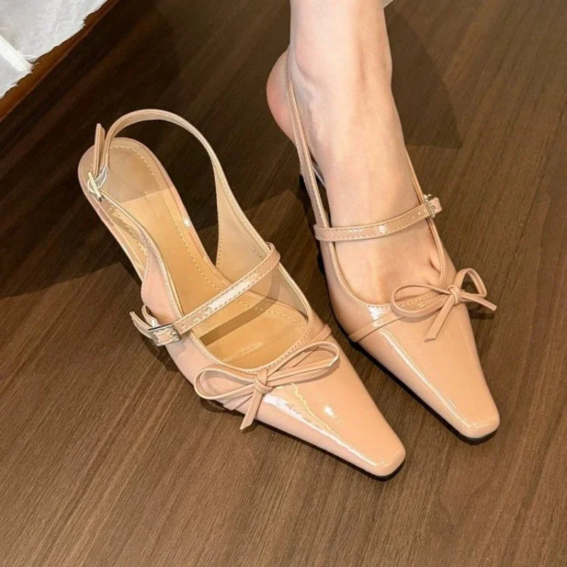 

Summer new pointy head shallow mouth butterfly knot anti-slip wear-resistant high heels covered head thin heel sandals