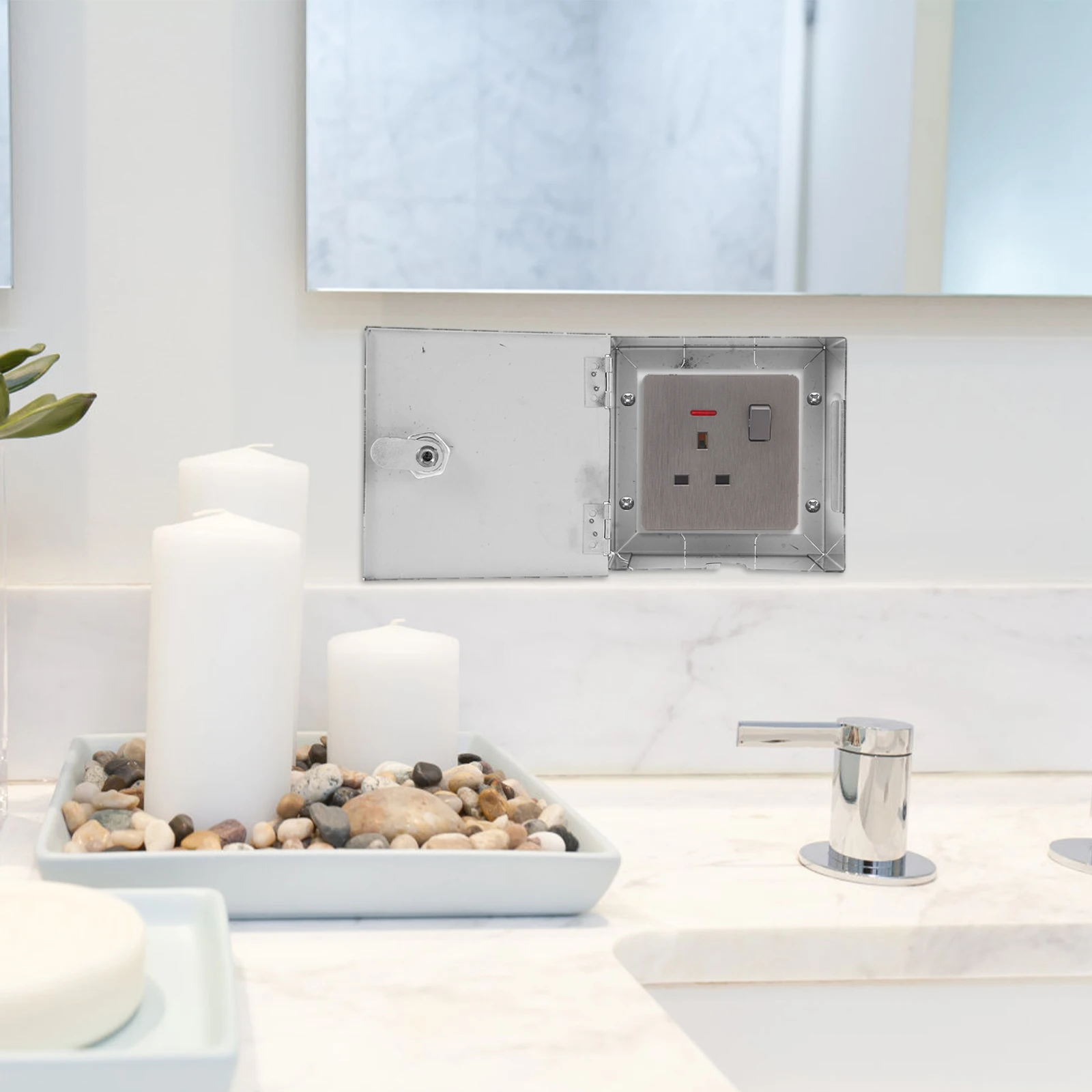 صندوق حماية مقبس مضاد للسرقة من الفولاذ المقاوم للصدأ قابل للقفل عالي التحمل، غطاء مخرج كهربائي خارجي مقاوم للعوامل الجوية وآمن