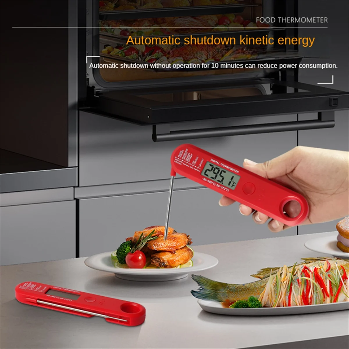 ABQR Termômetro de carne dobrável Termômetro de carne digital de leitura instantânea para grelhar para cozinha externa, churrasco, padaria