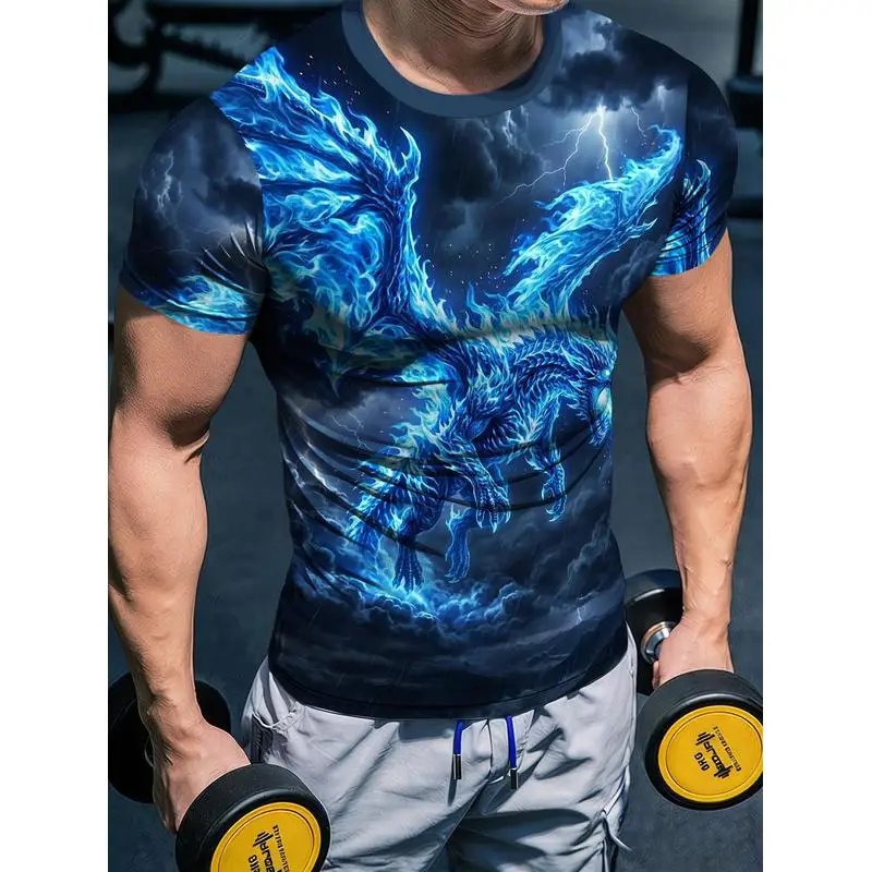 Men's Quick Dry Fitness Compression Short Sleeve Shirt Individual Full Coverage Print Stretch Training Top Breathable Non Stuffy