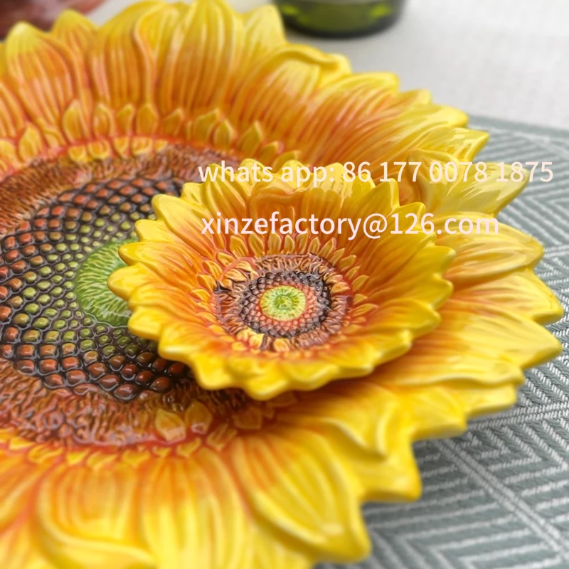 

Customizable Home Pastoral Ceramic Fruit Bowl Sunflower Fruit Bowl Multifunctional with Toothpick Box Fruit Plate