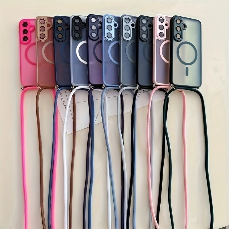 Crossbody Lanyard Magnetische Telefon Fall Für Samsung Galaxy S26 S25 Rand S24 FE S23 Ultra Plus Für Magsafe Harte PC Stoßfest Abdeckung