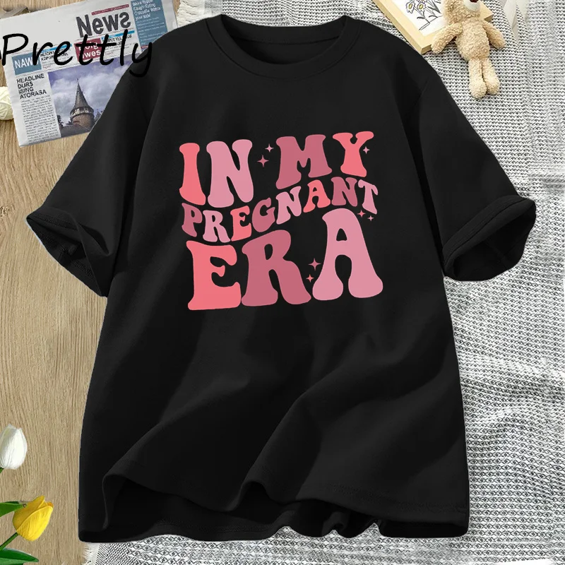 In My Pregnant Era T Shirt Women Female Pregnancy Reveal Announcement T-Shirt Comfortablesummer Tee Shirt Cotton Tshirt