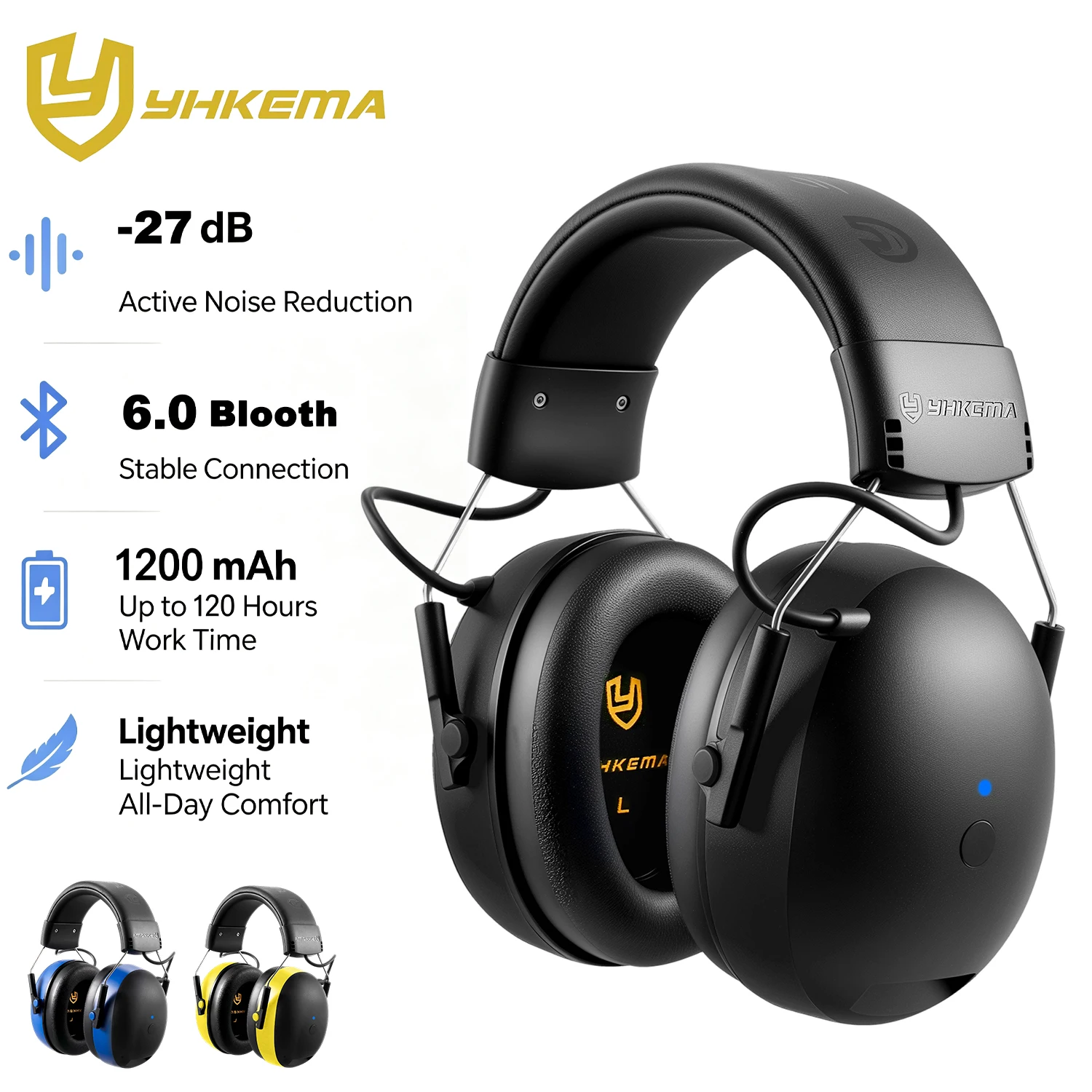 YHKEMA EB20 Electronic Shooting Hearing Protection Headphones with NRR 27 dB Noise Reduction 6.0 Bluetooth Earmuffs