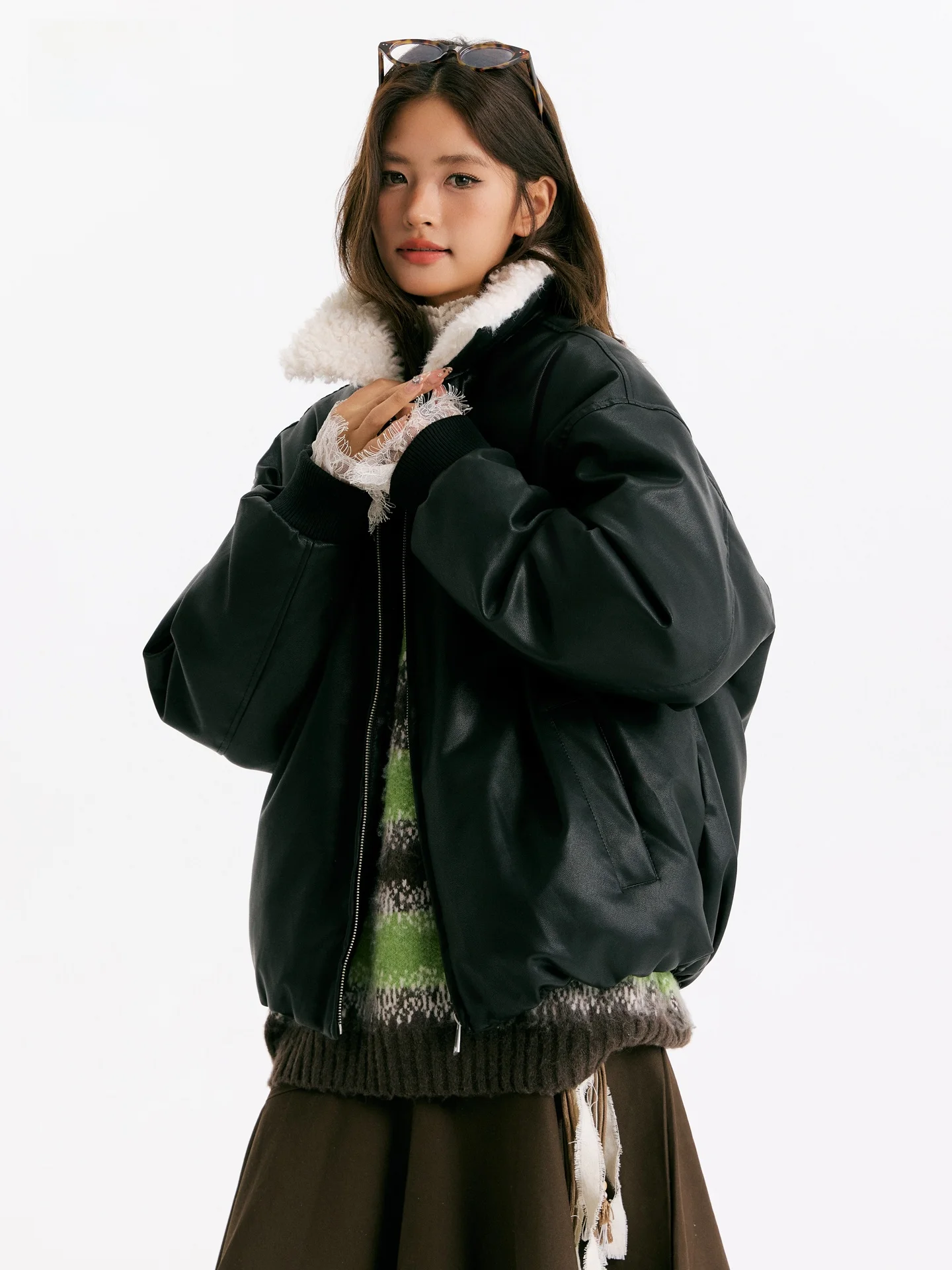 TIRED الأمريكية الرجعية بو الجلود Jaet Thiened القطن الدفء فرو الضأن طوق معطف الشتاء الشباب عارضة طويلة Sve سستة Cl... #3