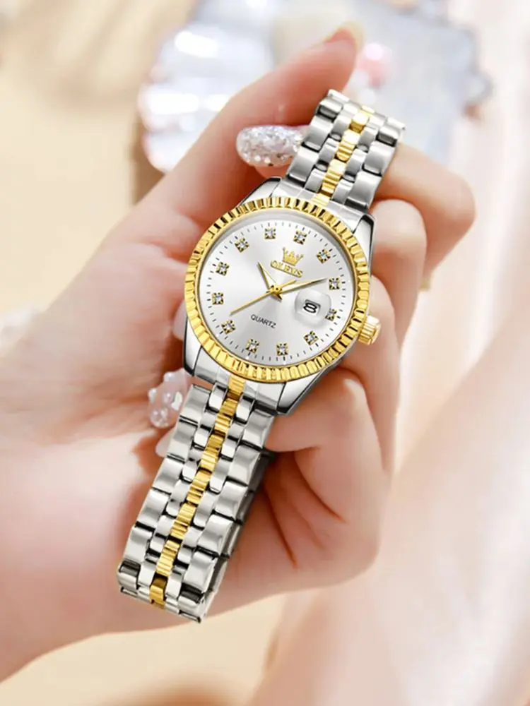 OLEVS 5526 Damenuhr, Diamant-Skala, Quarz, modische Damen-Armbanduhr, Datum, wasserdicht, leuchtende Luxus-Kleideruhr für Damen