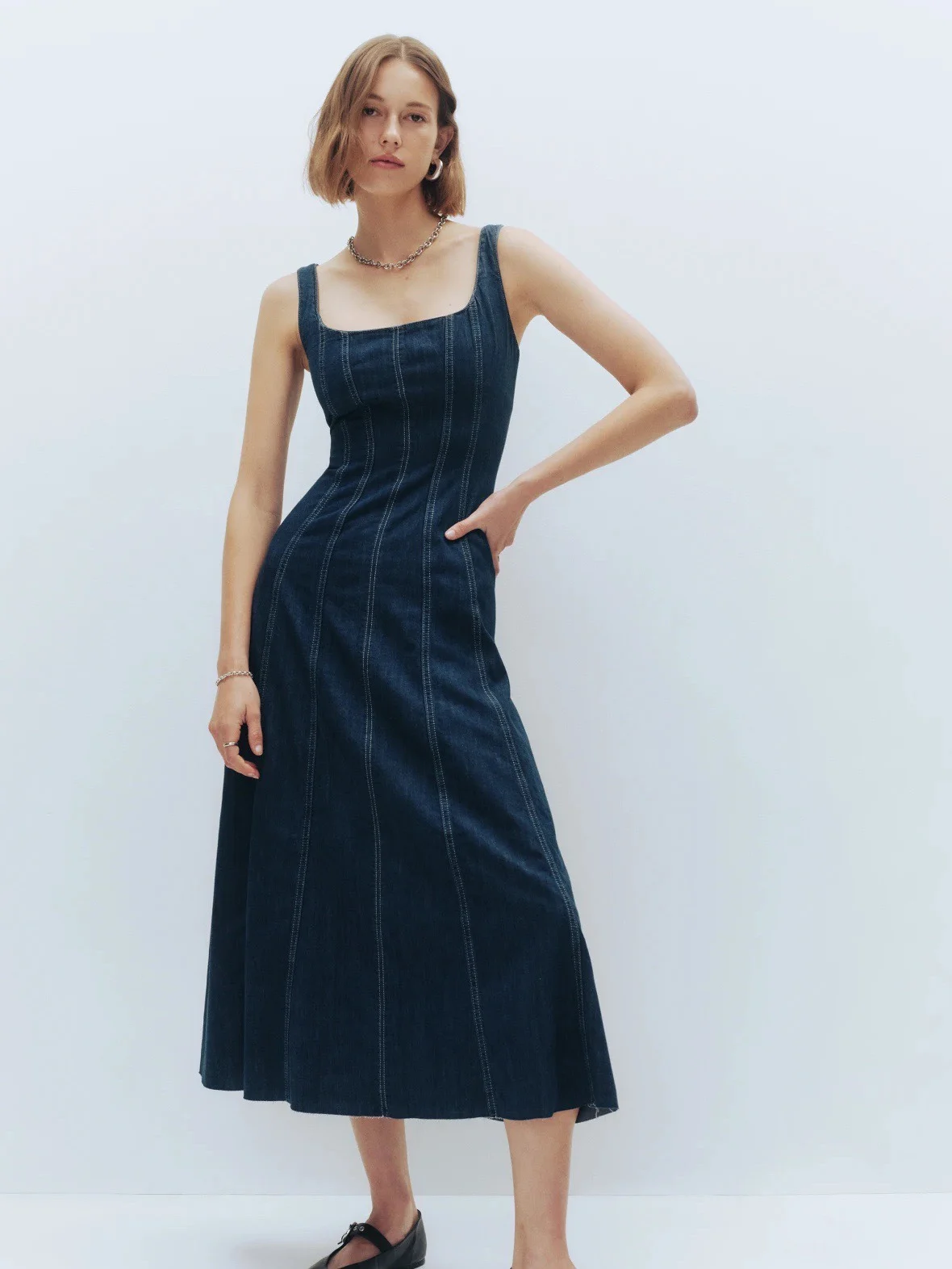 

Summer slim waist slimming denim blue dress