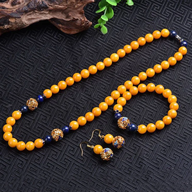 

Live Supply Baltic Sea Old Amber Bracelet Amber Necklace Chicken Oil Yellow Amber Earrings Zhao Wei Same Style