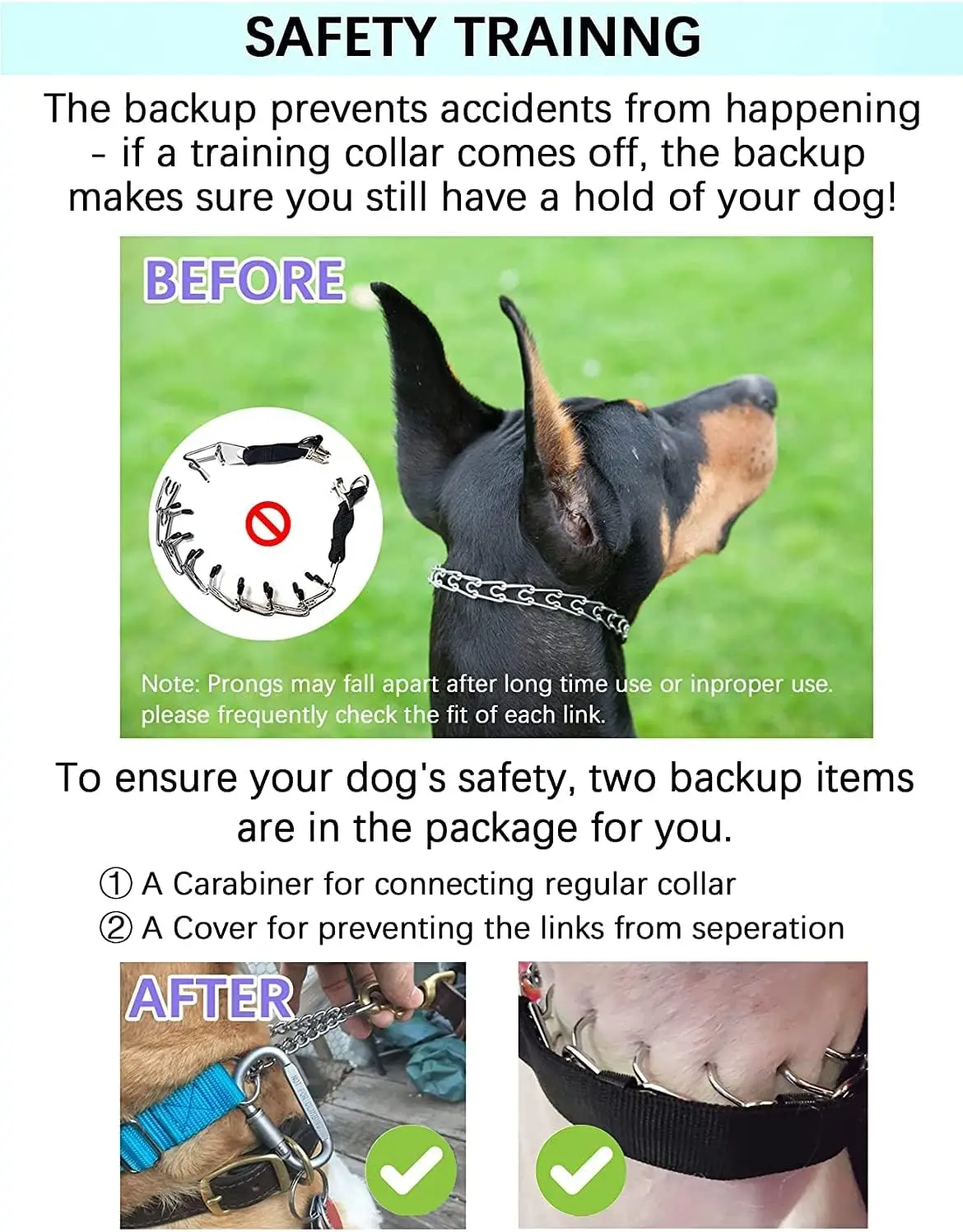 Hundetrainingshalsband mit Schnellverschluss, Verstellbares Edelstahl-Prickelhalsband für Hunde, Nylon-Schutzhülle – Detail 5