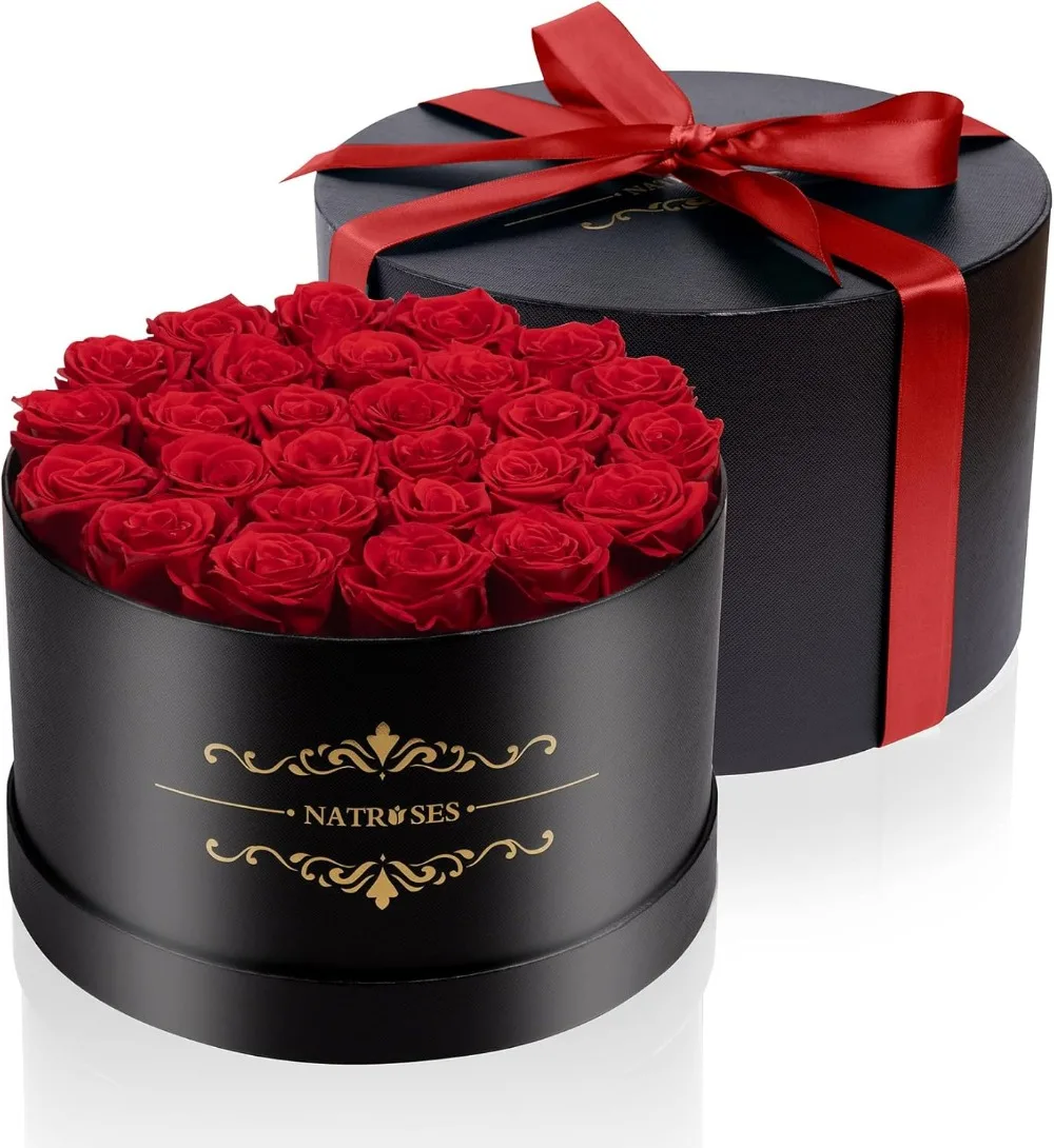27 قطعة من الورود المحفوظة للأبد في صندوق، زهور حمراء لهدايا عيد الميلاد وعيد الأم #4