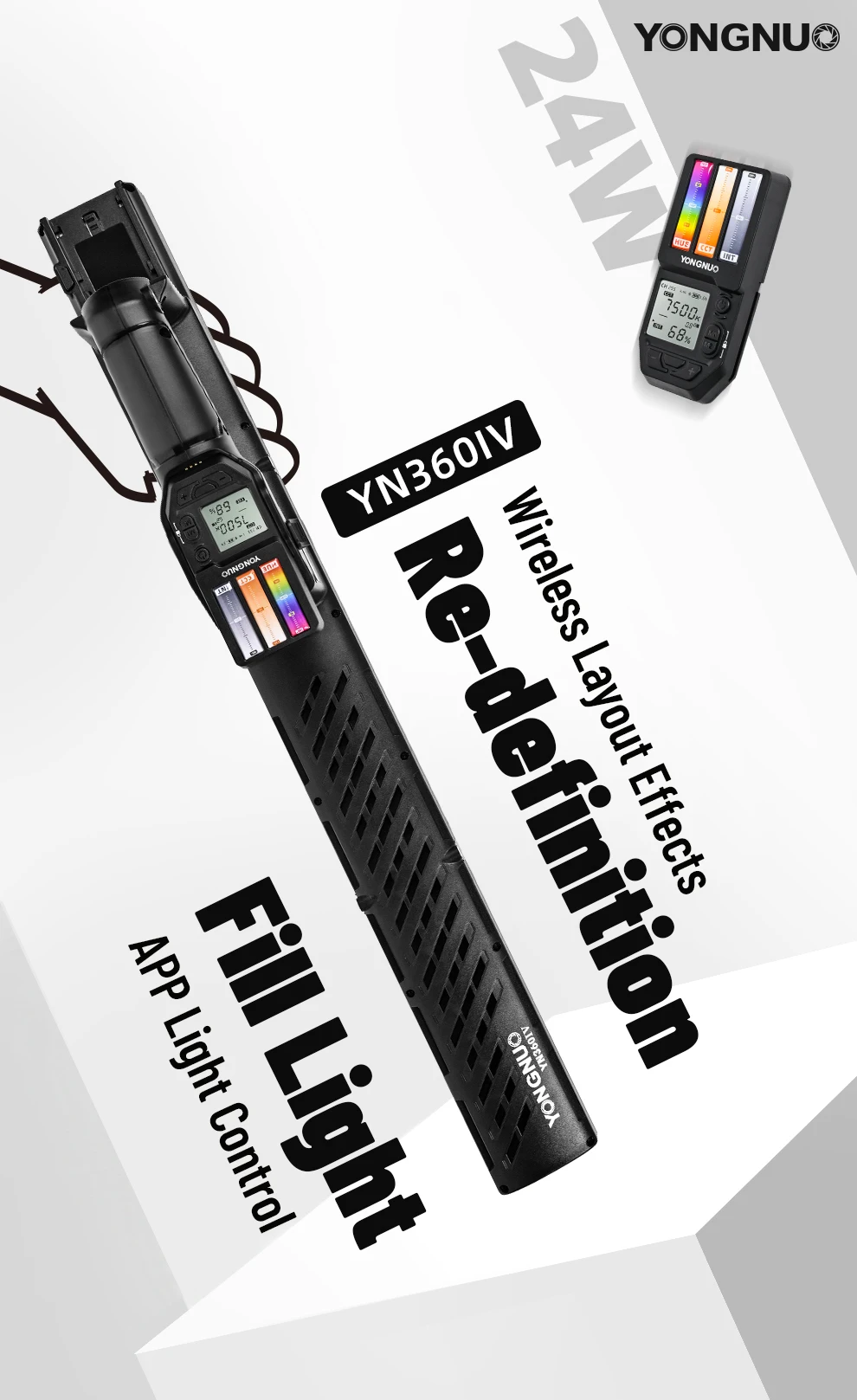 Yongnuo YN360 IV YN360IV Handheld 2000K-10000K RGB Colorful Ice Stick LED Video Light Touch Adjusting Controlled by Phone App