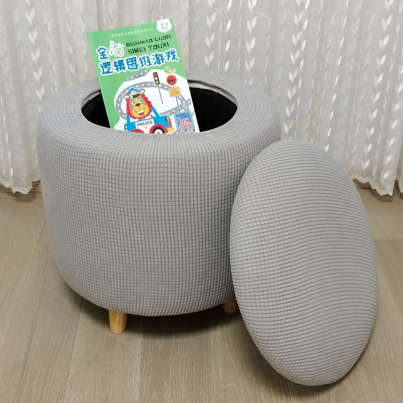 Round Storage Ottoman Stool Cover Footstool Cover Stretch Opening Storage Footrest Slipcovers Round Pouffe Slipcover Home Decor