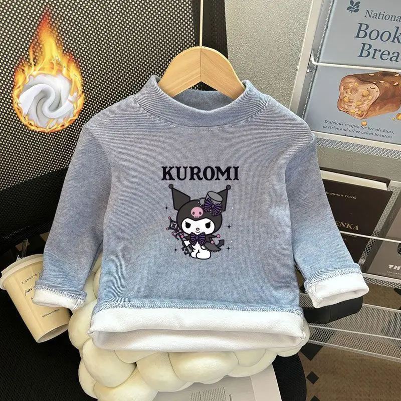 Kuromi Bottoming Shirt Child Cartoon Winter Clothes Sanrios Anime Girl Thicken All-In-One Velvet Double Sided Velvet T-Shirt