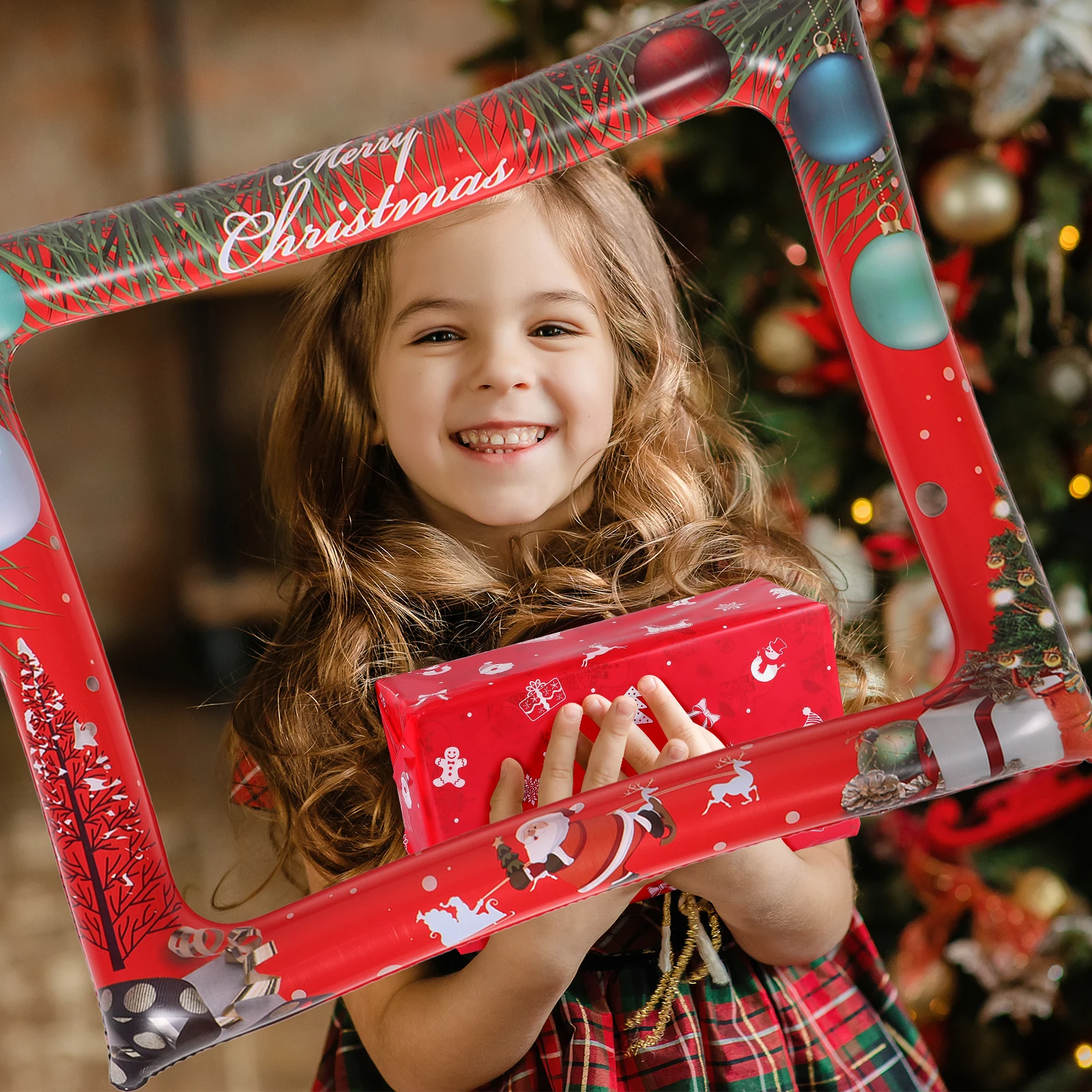 

1pcs Inflatable Photo Frame Christmas Party Essential Holiday Decoration Selfie Booth Prop Pvc Reusable Lightweight Portable For