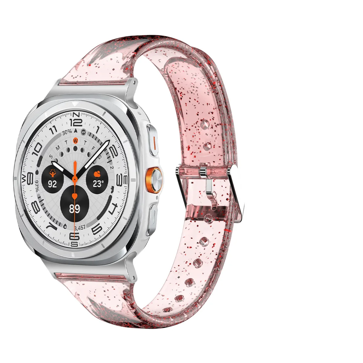 بدلة حزام ساعة من السيليكون الشفاف اللامع لساعة سامسونج 8 Series Glitter TPU Silicone Ultra (47mm) حزام نسائي