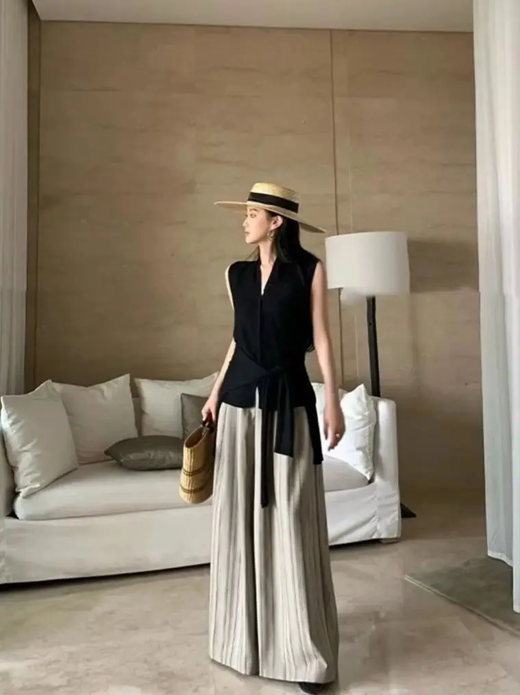 

Early-autumn women's wide leg trouser cotton set